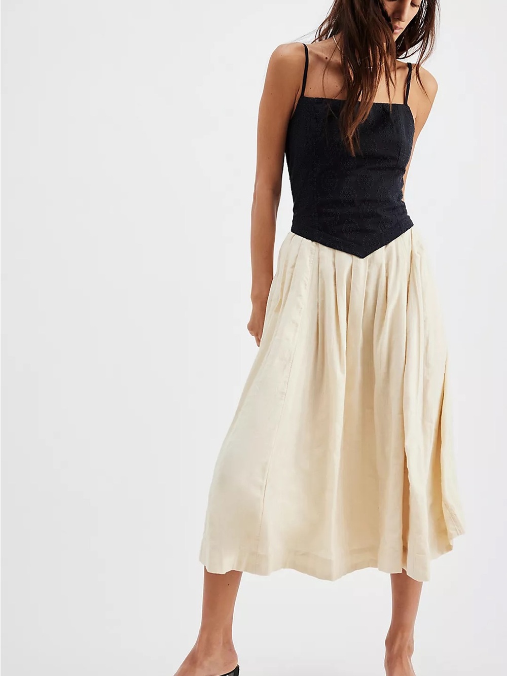 Free People Salvador summer midi dress size Medium. Navy blue and cream